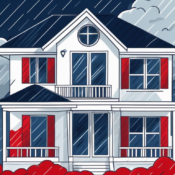 A sturdy house with hurricane shutters on the windows